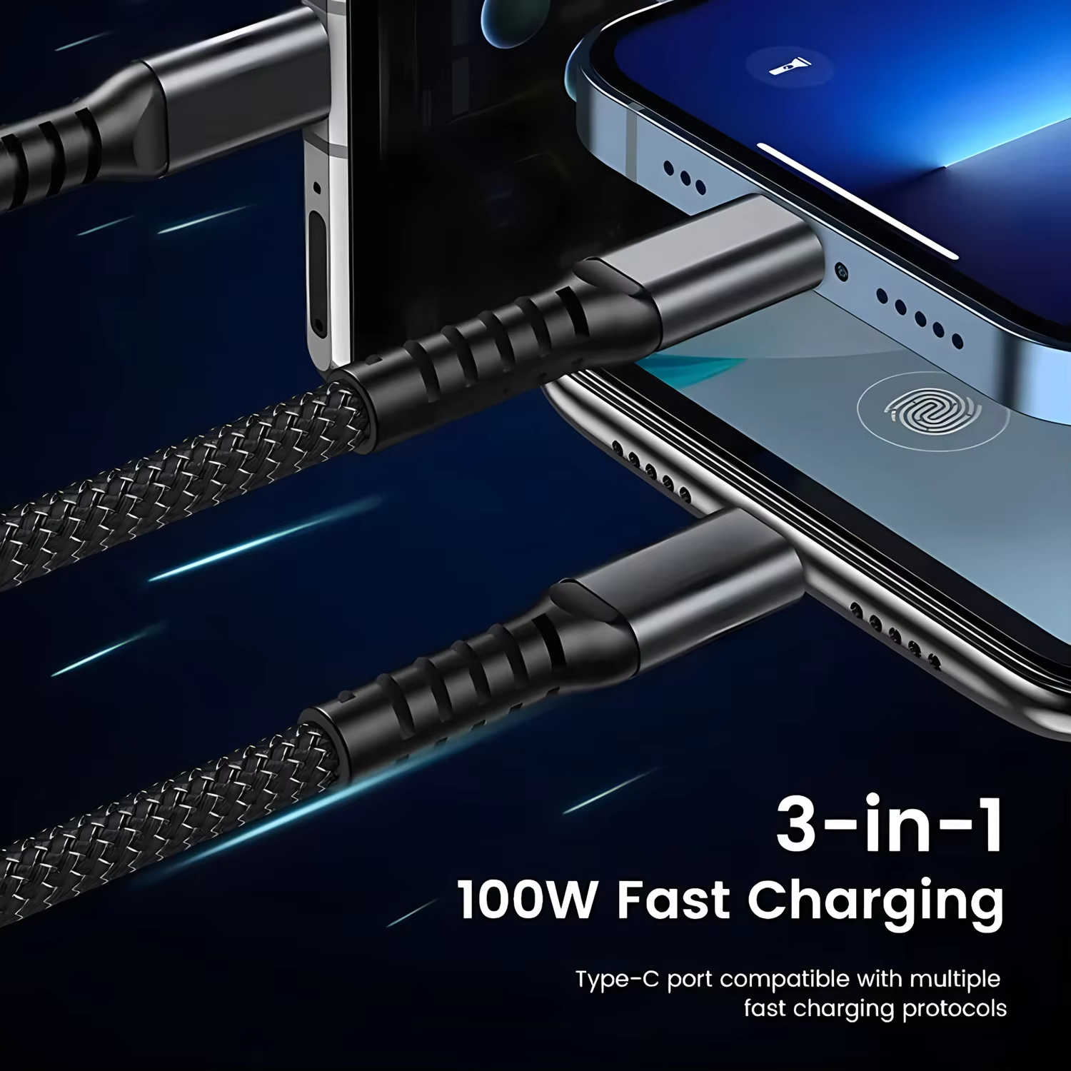 100W Fast Charging 3-in-1 USB Cable - Image 3