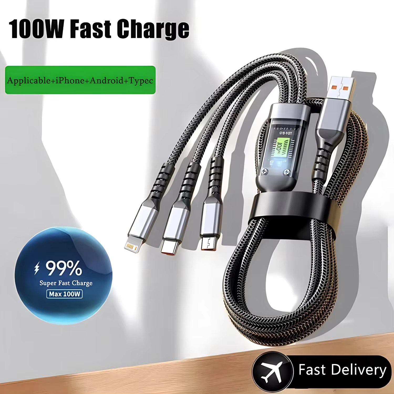 100W Fast Charging 3-in-1 USB Cable - Image 5