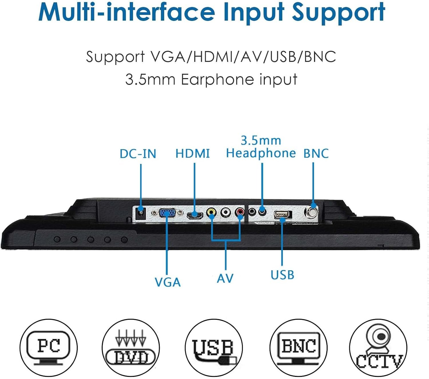 JaiHo 17 Inch PC Monitor TFT LCD Monitor - 1280 x 1024 Resolution 4:3 HDMI Monitor Color Display Screen with HDMI/VGA/BNC/AV/USB Earphone Input, Built-in Dual Speakers, Black - Image 3