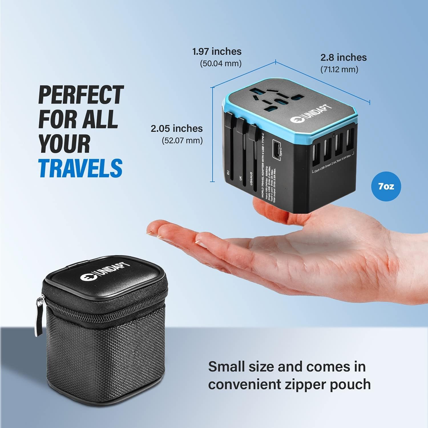 Universal Travel Adapter for Europe and International Travel from USA, Type C EU/Type G UK/Type I AU/Type A US, 1 AC Outlet, 1 USB-C and 4 USB-A Ports, Unidapt Travel Plug Adapter - Image 5