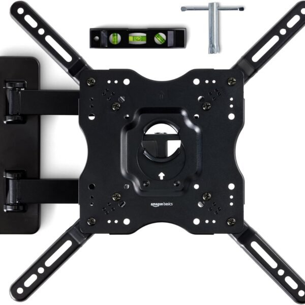 Amazon Basics Full Motion Articulating TV Wall Mount, with Swivel and Tilt, for 26" to 55" TVs and Flat Panels up to 80 Lbs, VESA Compatible, Black