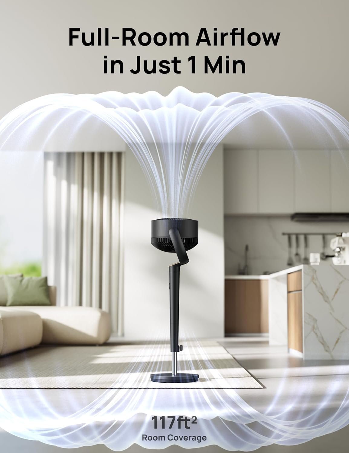 Dreo Fan for Bedroom, 120° Oscillating Standing Fan, Quiet Floor Fan with DC Motor, Pedestal Fan for Room, 9 Speeds, 4 modes, 20dB, 120° - Image 3