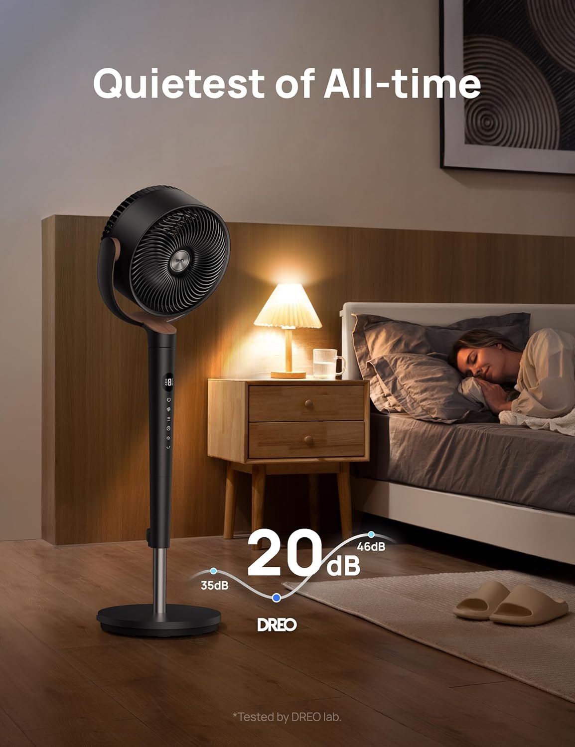 Dreo Fan for Bedroom, 120° Oscillating Standing Fan, Quiet Floor Fan with DC Motor, Pedestal Fan for Room, 9 Speeds, 4 modes, 20dB, 120° - Image 5