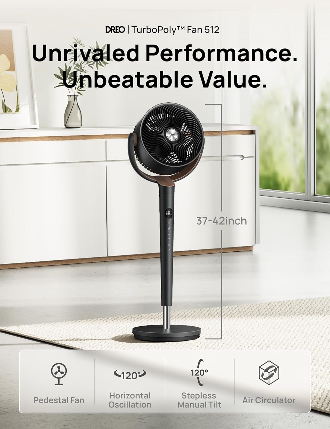 Dreo Fan for Bedroom, 120° Oscillating Standing Fan, Quiet Floor Fan with DC Motor, Pedestal Fan for Room, 9 Speeds, 4 modes, 20dB, 120° - Image 8