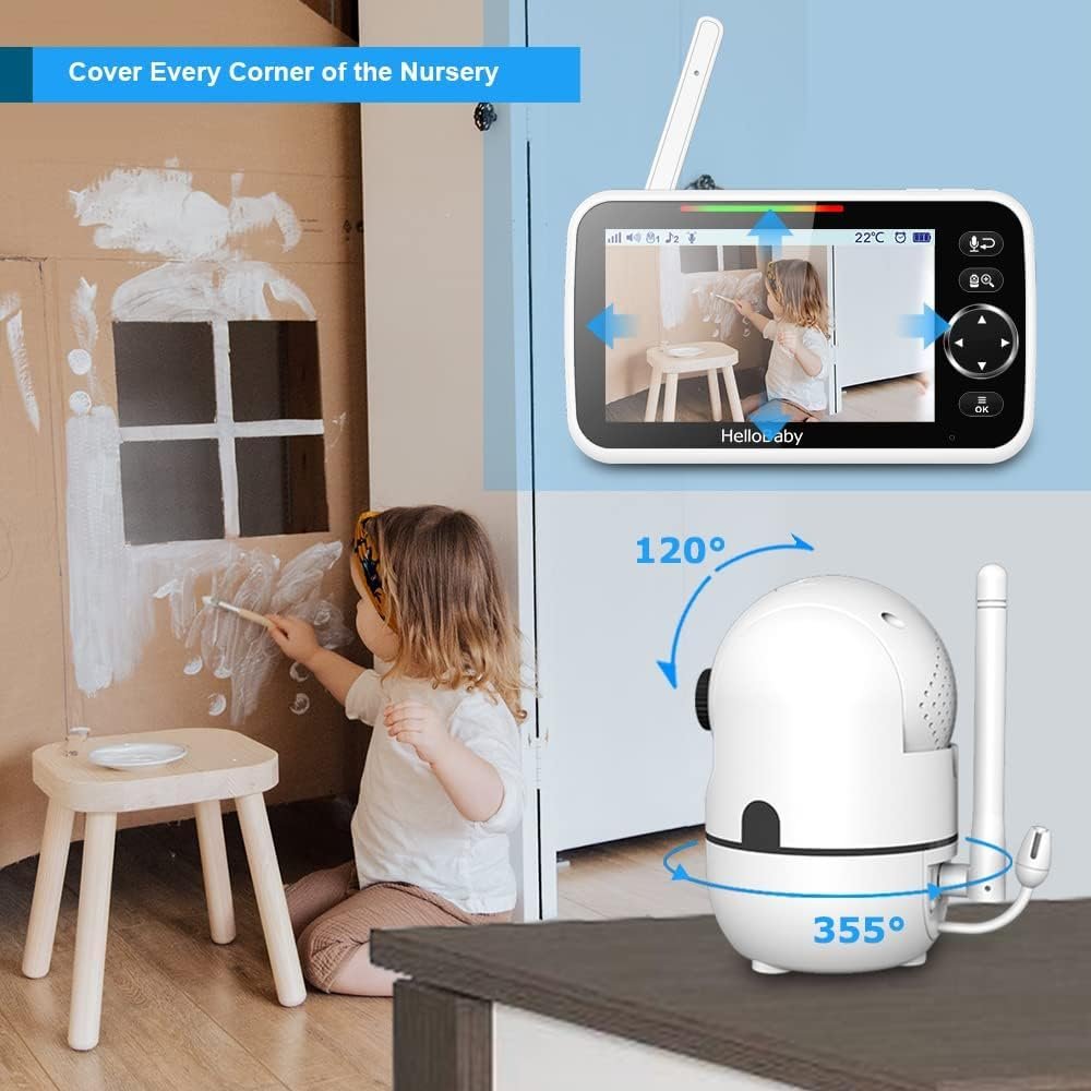 HelloBaby No WiFi Baby Monitor 5" Screen 30-Hour Battery Pan-Tilt-Zoom Video Upgrade with Camera and Audio, Night Vision - Image 5