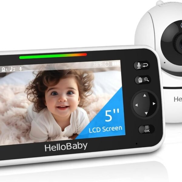 HelloBaby 5 Inch Video Baby Monitor Video Baby Monitor with Camera, Night Vision & Two-Way Audio
