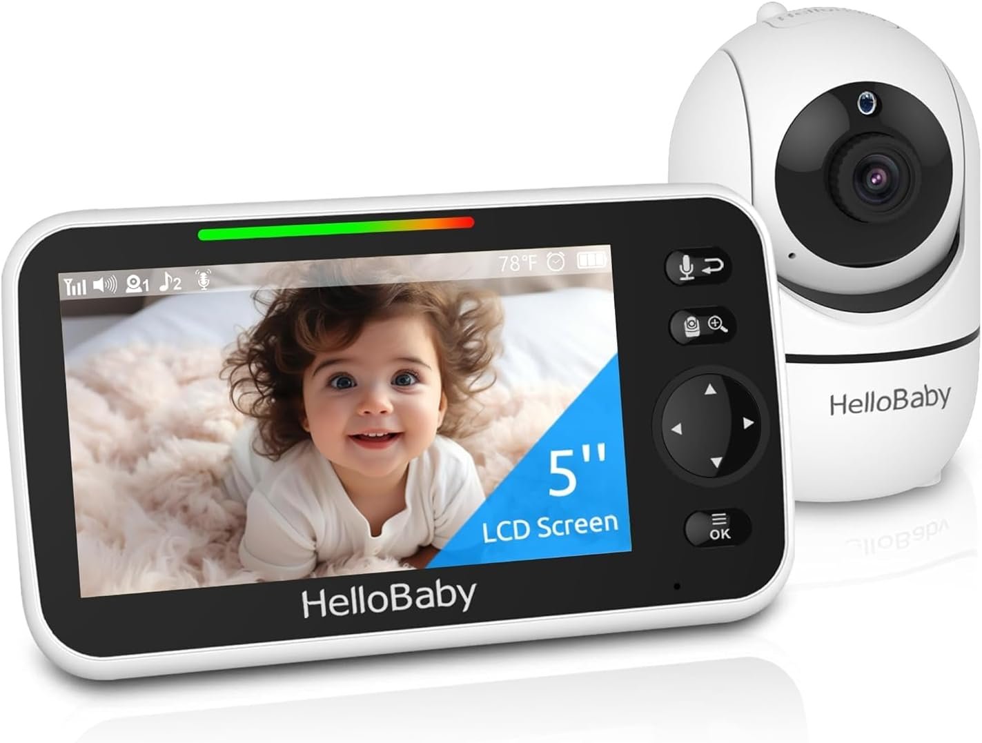 HelloBaby 5 Inch Video Baby Monitor Video Baby Monitor with Camera, Night Vision & Two-Way Audio