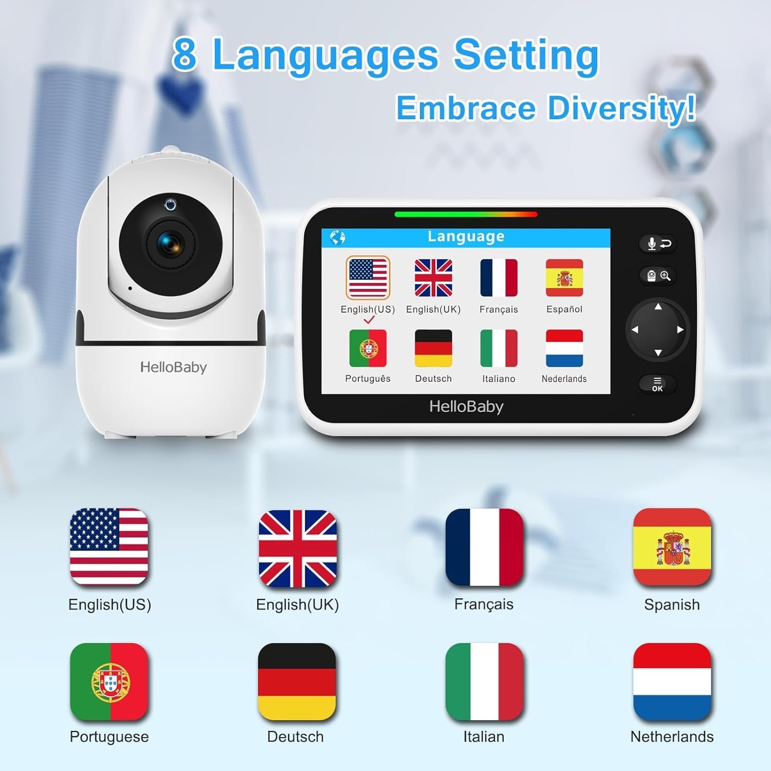 HelloBaby No WiFi Baby Monitor 5" Screen 30-Hour Battery Pan-Tilt-Zoom Video Upgrade with Camera and Audio, Night Vision - Image 7